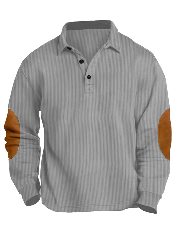 Men's nan legeres long sleeve polo shirt with shirt collar, short button placket, fine texture and velour elbow patches Mune Fashion