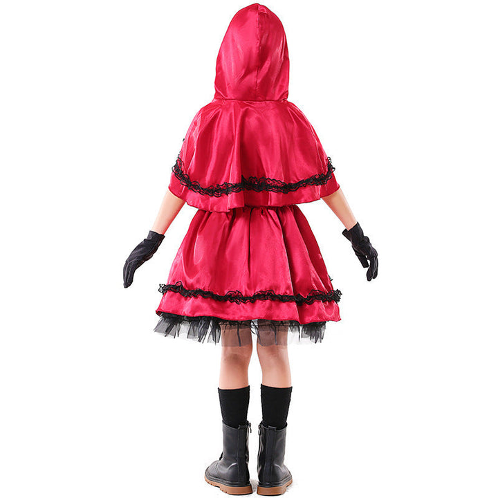 Girls Fairy Tale Little Red Riding Hood Costume with Elegant Tulle Skirt and Detail-Loving Cape Mune Fashion