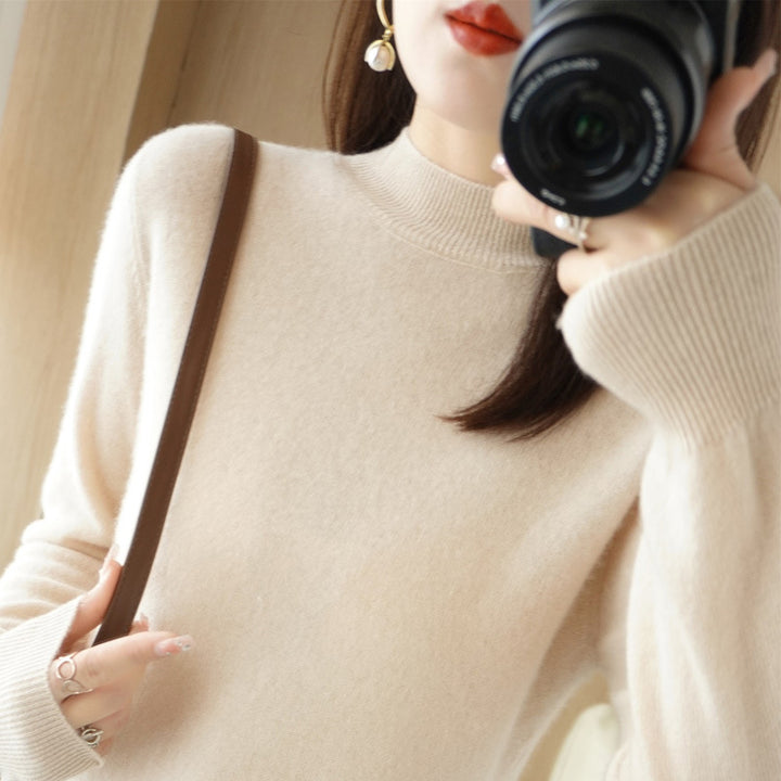 Women's Short Roll Neck Sweater in Cashmere Look with Extra Long Ribbed Cuffs Mune Fashion