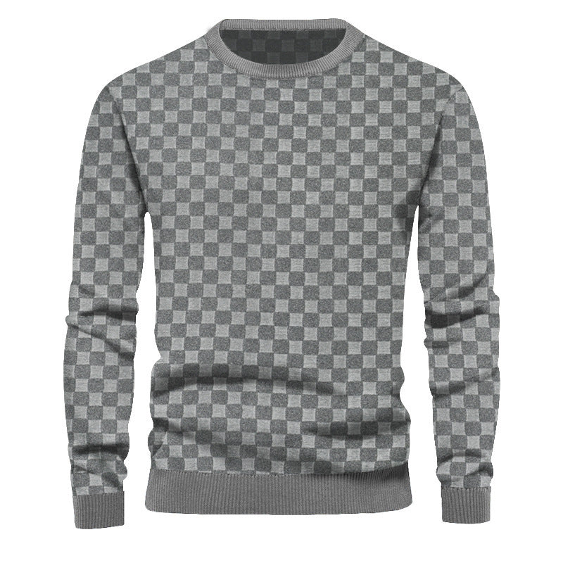 Men's Textured Knitted Sweater with Fine Check Waffle Structure & Ribbed Hem Mune Fashion