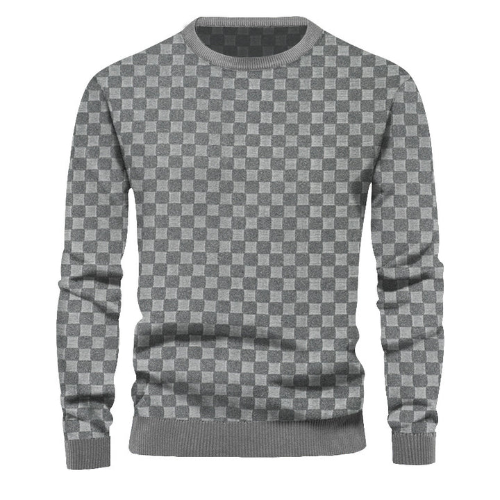 Men's Textured Knitted Sweater with Fine Check Waffle Structure & Ribbed Hem Mune Fashion