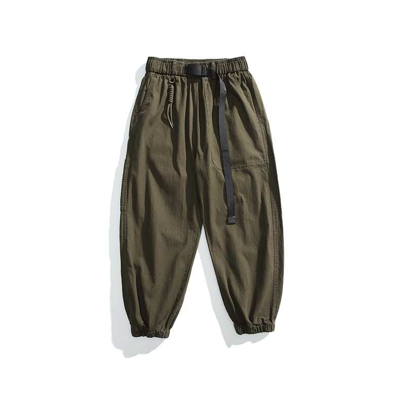 Men's Tapered Canvas Cargo Jogger with Elastic Drawstring Waistband and Integrated Belt Mune Fashion