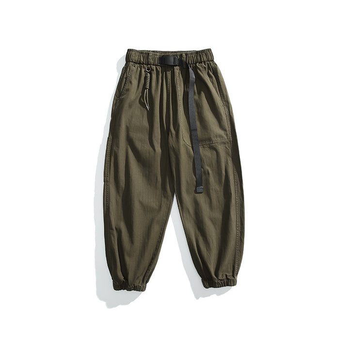 Men's Tapered Canvas Cargo Jogger with Elastic Drawstring Waistband and Integrated Belt Mune Fashion