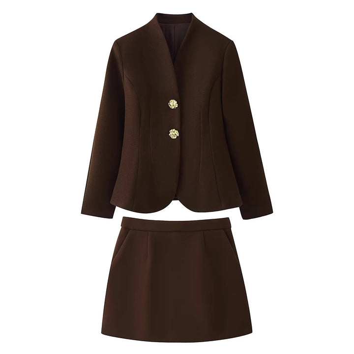 Women's Tailored Blazer with Stand Collar and Decorative Gold Buttons Mune Fashion