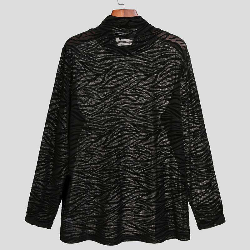 Women's transparent long-sleeve net top with turtleneck and animal structure pattern Mune Fashion