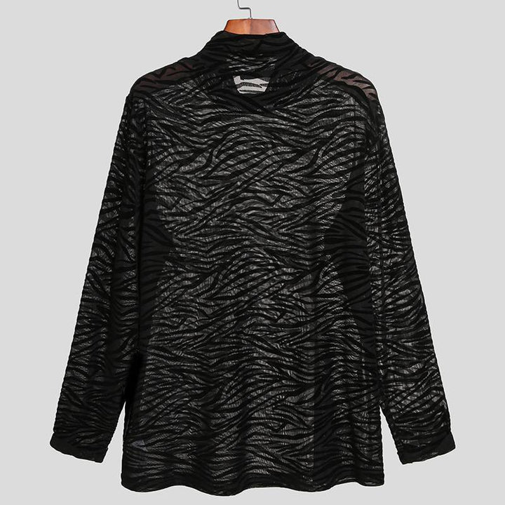Women's transparent long-sleeve net top with turtleneck and animal structure pattern Mune Fashion