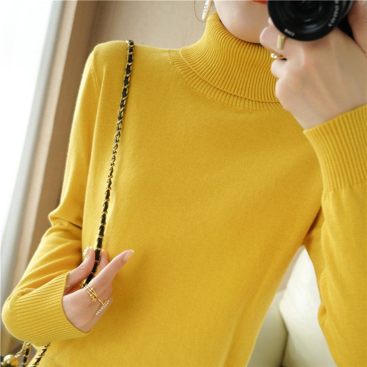 Women Minimalist Fine Knit Turtleneck with High Ribbed Collar and Slim Fit Mune Fashion