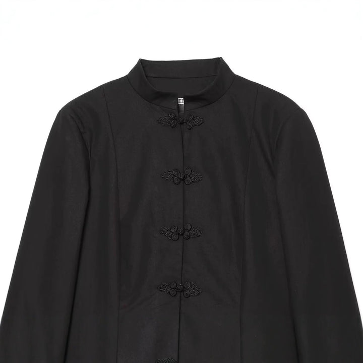 Women's jacket in Mandarin style with stand-up collar and decorative frog closures Mune Fashion