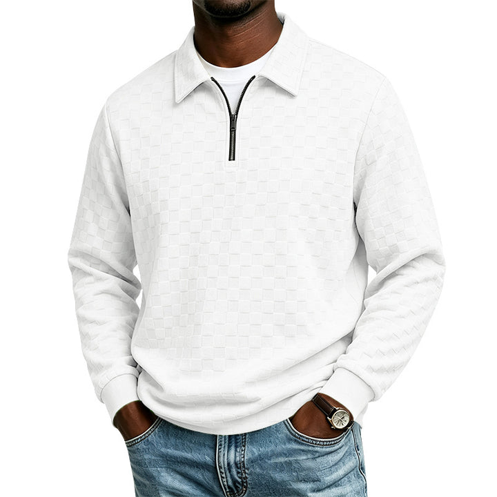 Men's textured knit sweater with troyer collar and half zip Mune Fashion