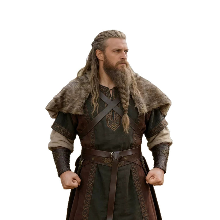 Men's shoulder cape made of faux fur with buckle closure and rustic Viking look Mune Fashion