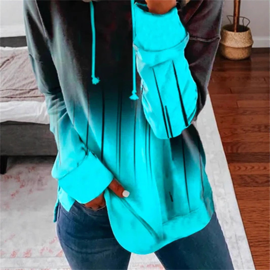 Women's Relaxed-Fit Hoodie Sweatshirt with Ombre Effect, Drawstring, Rounded Hem, and Side Slits Mune Fashion