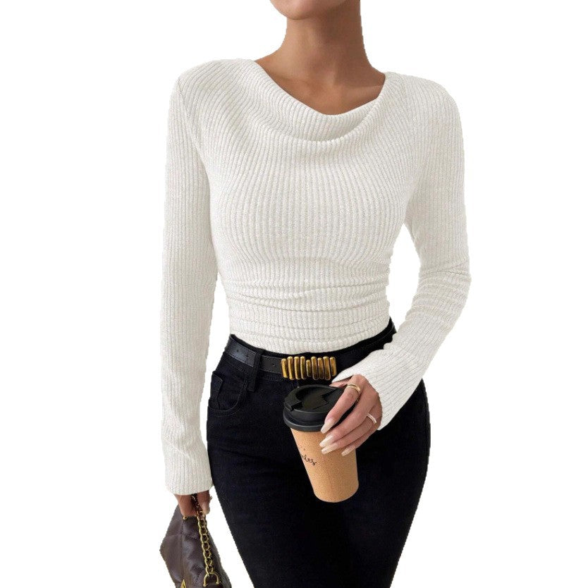 Women’s fitted rib knit long sleeve with ruched waist Mune Fashion