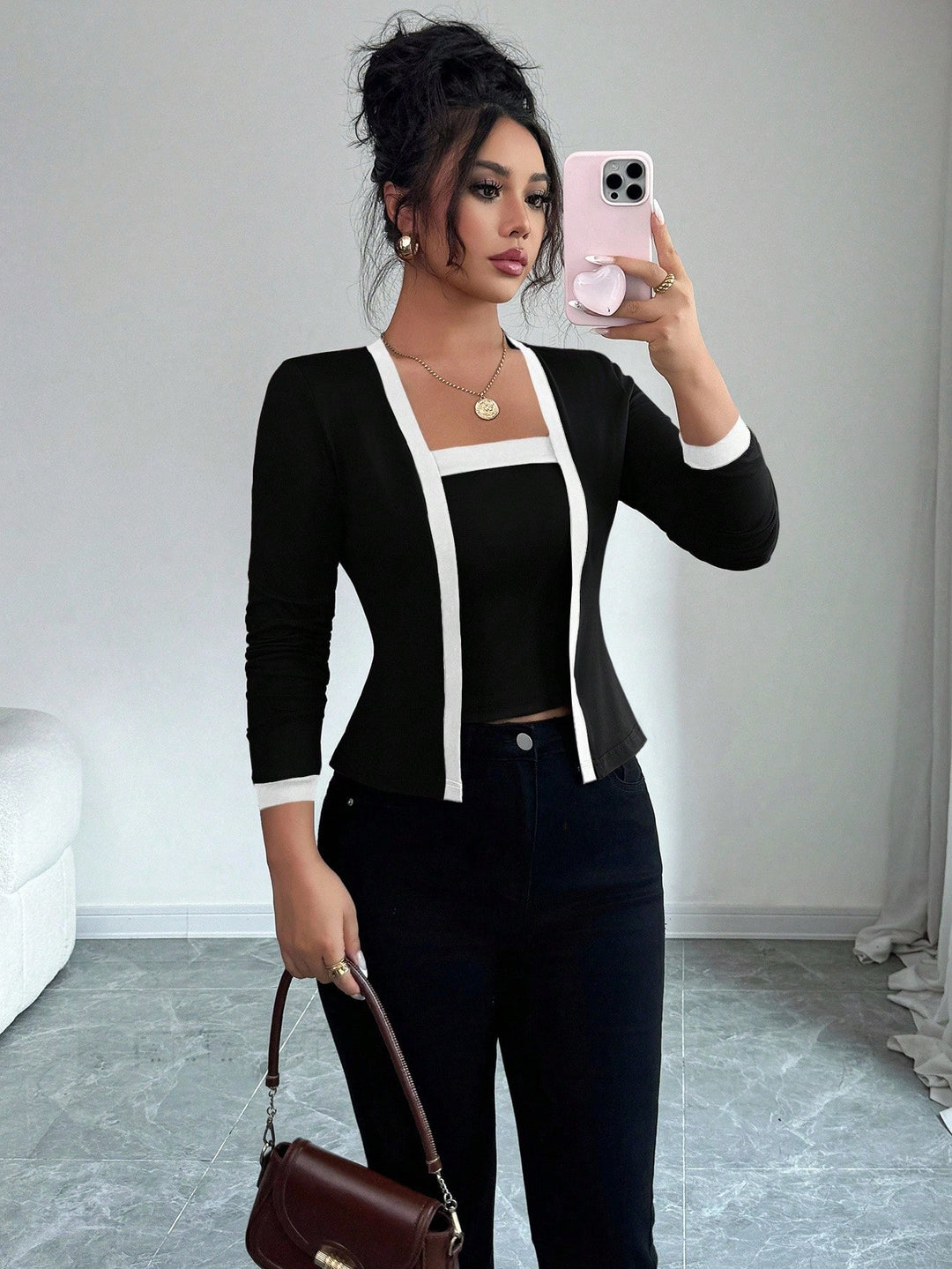 Women's fitted jacket with integrated bustier insert and contrast trim Mune Fashion