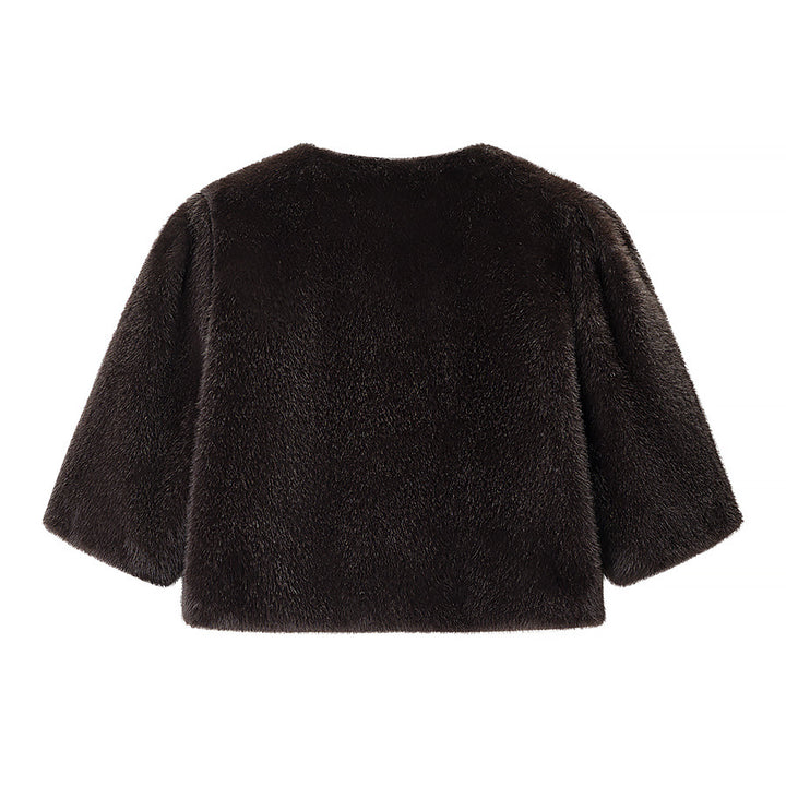 Ladies Short-Cut Faux Fur Bolero with 3/4 Sleeves Mune Fashion