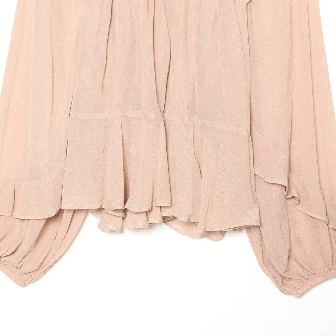 Women Pleated Chiffon Blouse with Ruffled Collar and Balloon Sleeves Mune Fashion