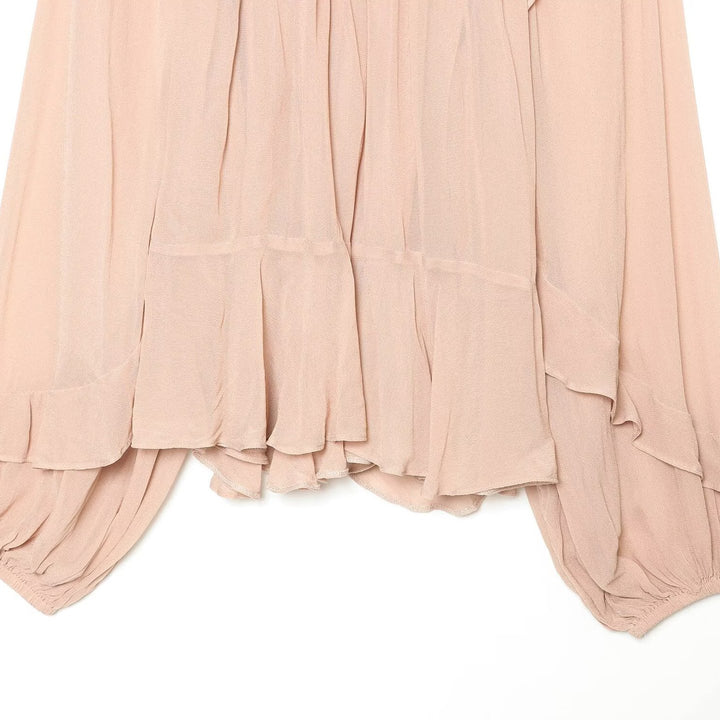 Women Pleated Chiffon Blouse with Ruffled Collar and Balloon Sleeves Mune Fashion
