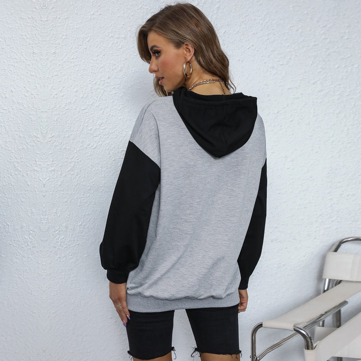 Women's Oversized Hoodie with College Print, Kangaroo Pocket and Contrast Sleeves Mune Fashion