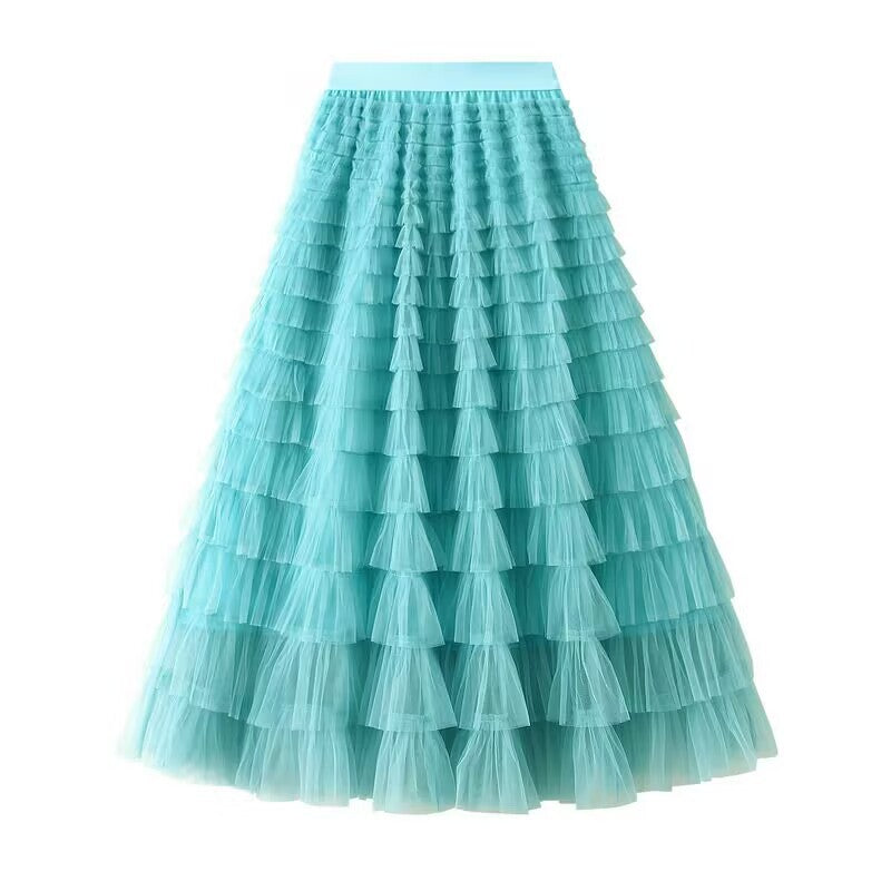 Women's layered tulle midi skirt with elastic waistband and ruffles Mune Fashion