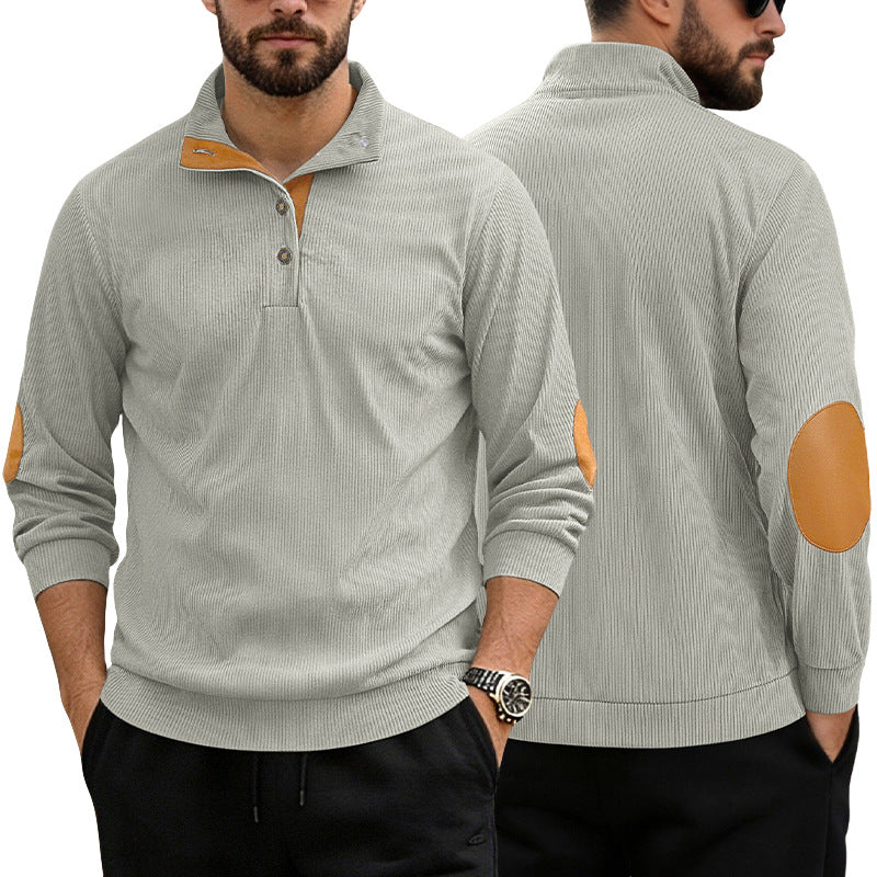 Men's casual structured sweater with polo collar, short button placket and vegan leather trims Mune Fashion