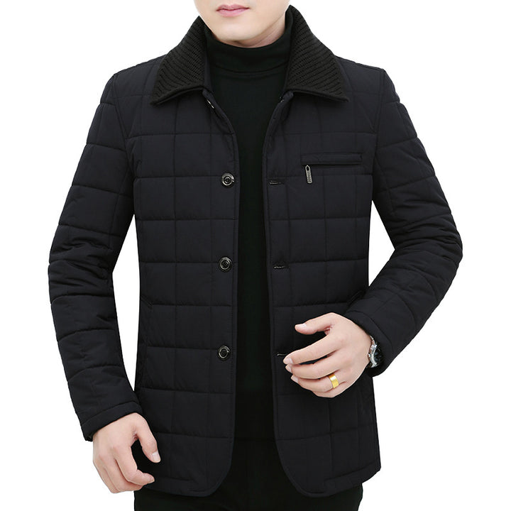 Men's quilted jacket with box quilting, corduroy collar, and chest zip pocket Mune Fashion