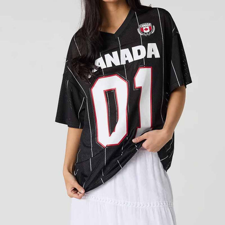 Women's oversized fan jersey in retro sports style with mesh, V-neck and large-area print Mune Fashion