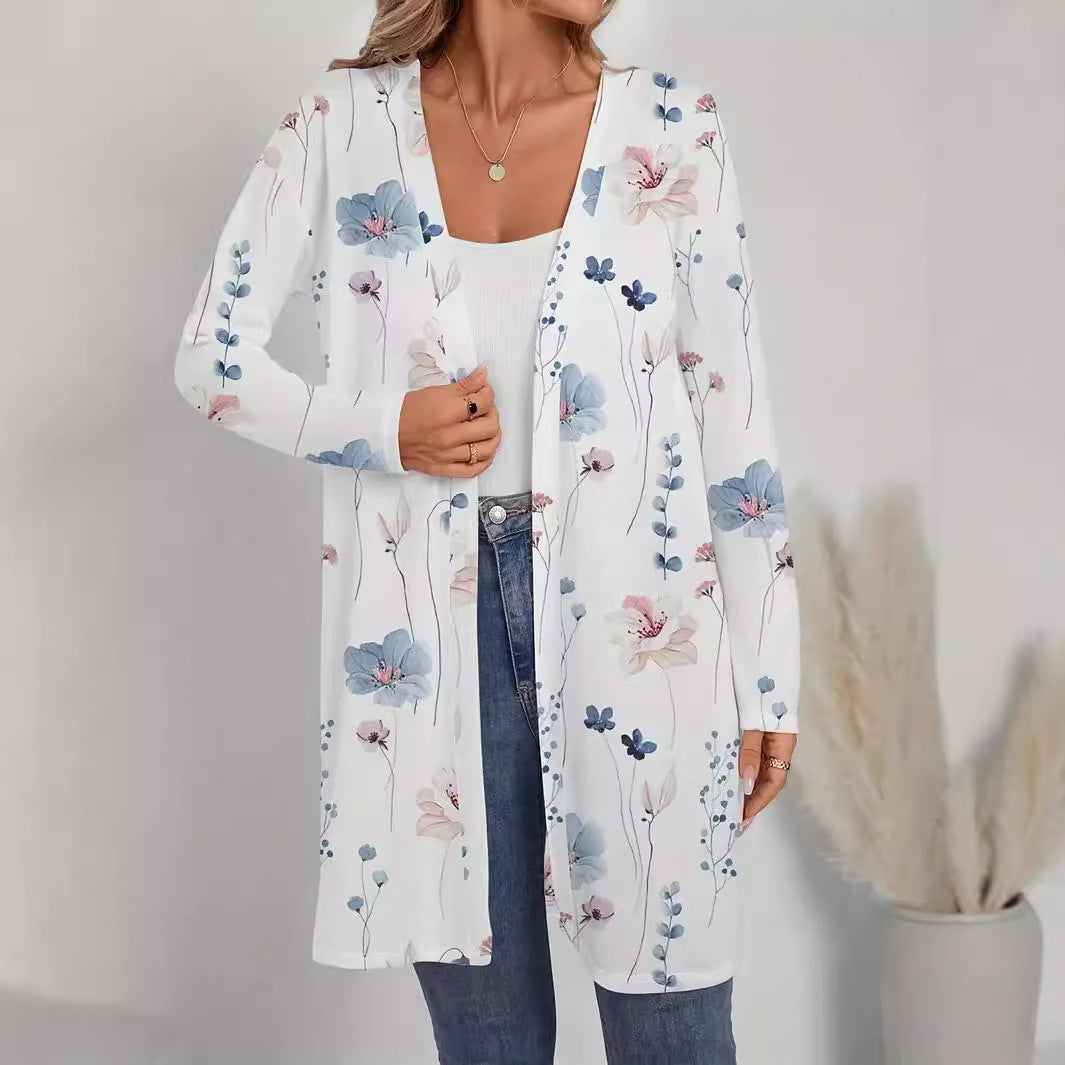 Ladies Floral Longline Cardigan with Open Cut and Light Viscose Mix Mune Fashion