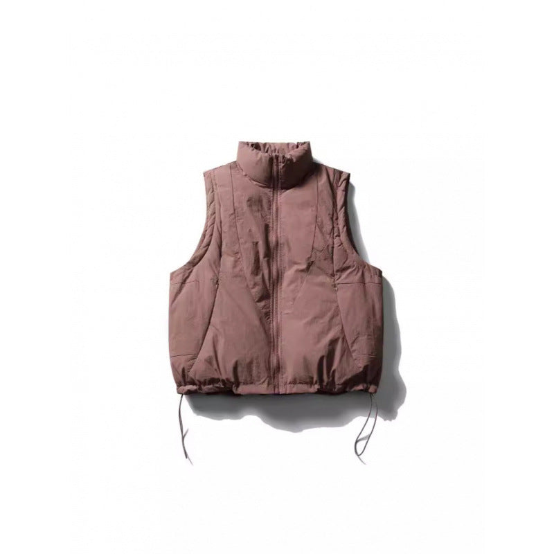 Ladies Lightly Padded Sleeveless Stand Collar Vest with Drawstring Hem Mune Fashion