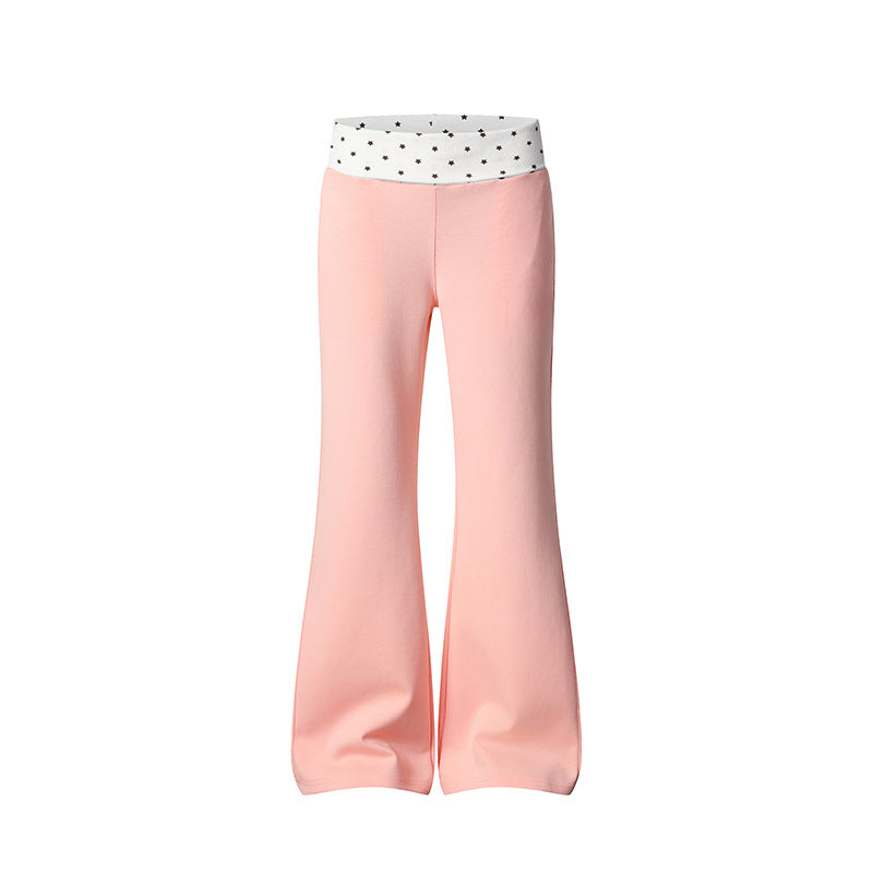 Women's Flared Lounge Pants with Cuff Waistband and Star Motif Mune Fashion