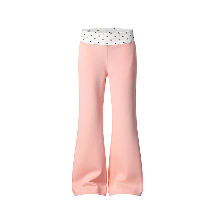 Women's Flared Lounge Pants with Cuff Waistband and Star Motif Mune Fashion