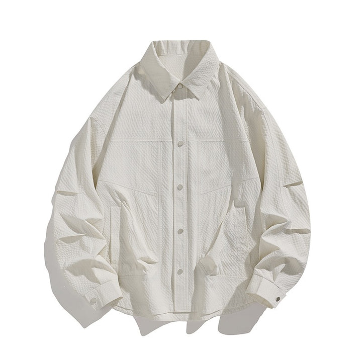 Men's Lightweight Oversized Shirt Jacket with Snap Button Placket, Textured Fabric & Patch Pockets Mune Fashion