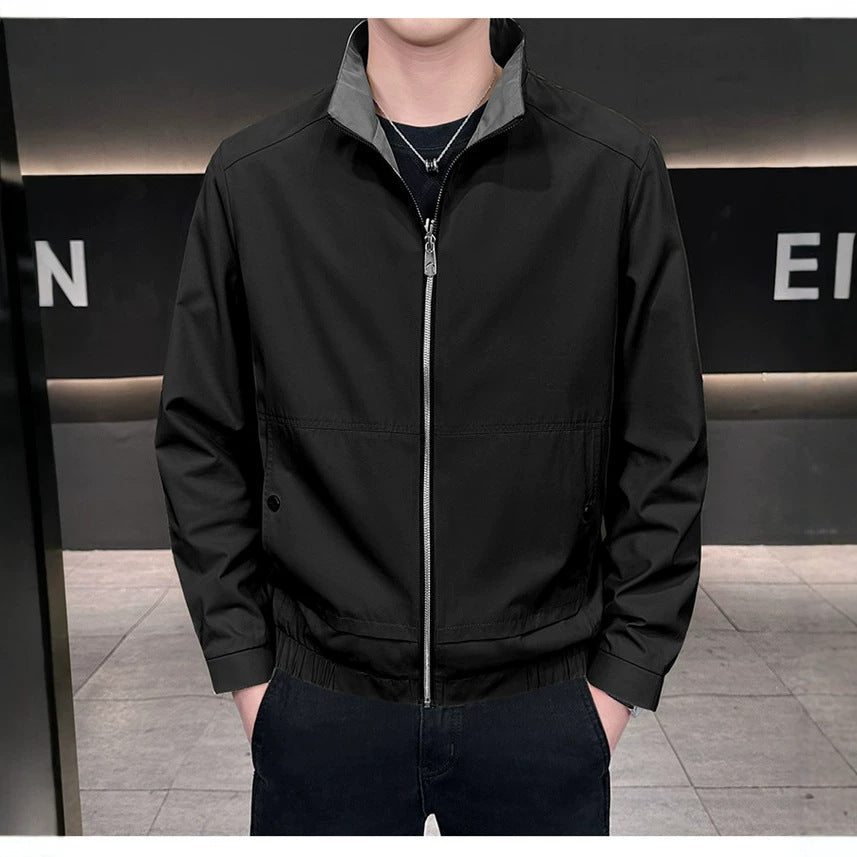 Men's Minimalistic City Zip Jacket made of microfiber with stand-up collar, concealed pockets, and elastic hem Mune Fashion