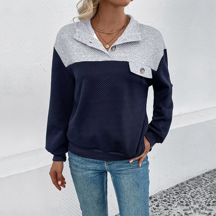 Women's Structured Stand Collar Sweatshirt with Button Placket Mune Fashion