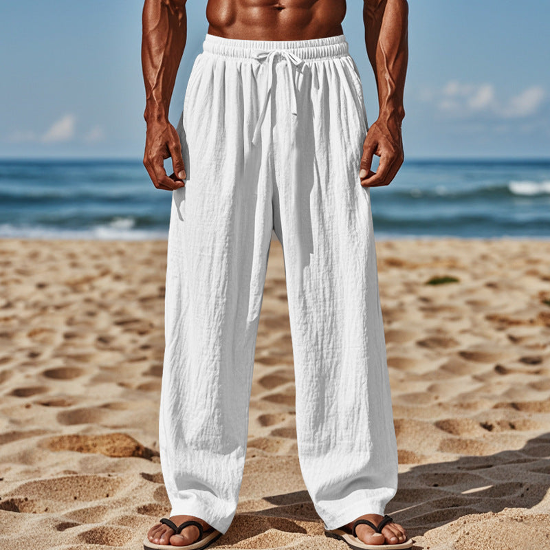 Men's lightweight linen pants with a loose fit, elastic waistband and drawstring Mune Fashion