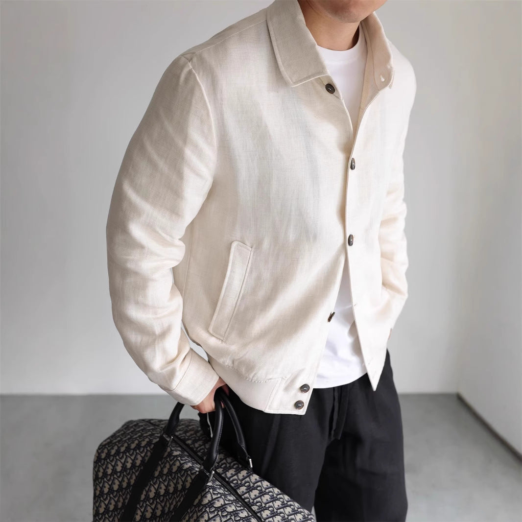 Men's Lightweight Linen Jacket with Shirt Collar and Full Button Placket Mune Fashion