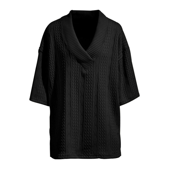 Ladies knit pullover with shawl collar and cable pattern Mune Fashion