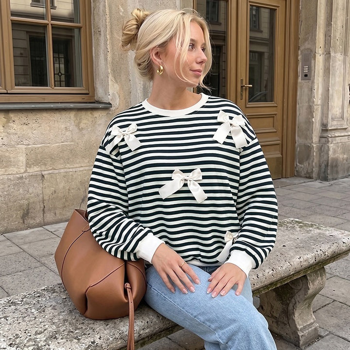 Women Striped Sweater with Bow Details Mune Fashion