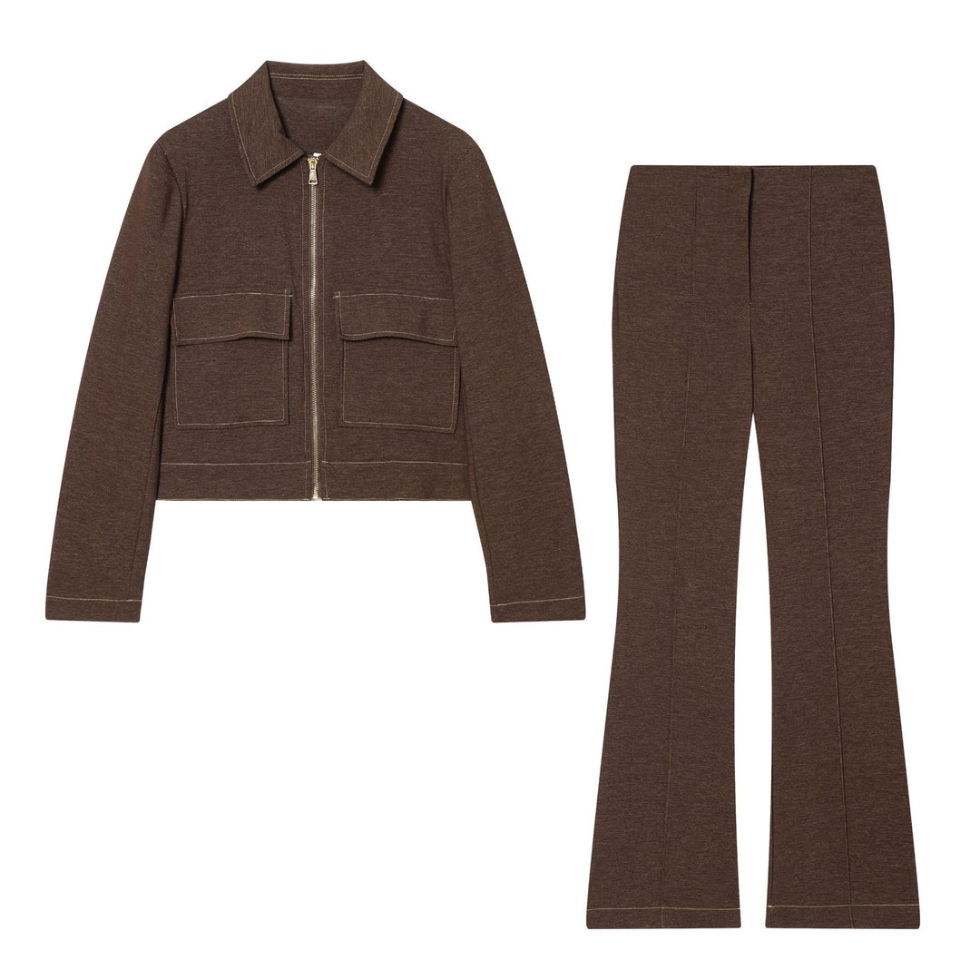 Women's high-waisted jersey pants with decorative center seam and subtle flare Mune Fashion
