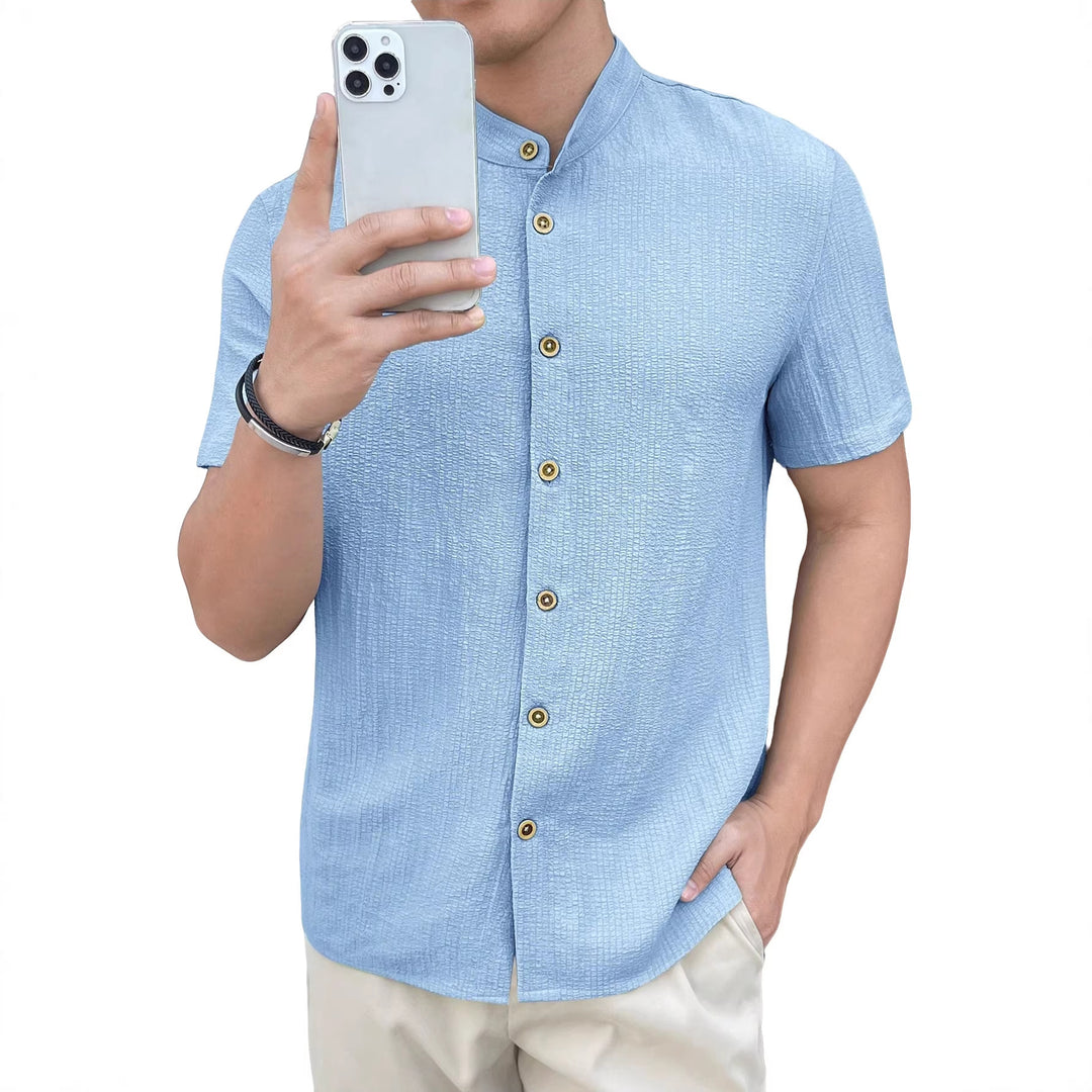Men's lightweight wrinkle structure overshirt with rolled-up sleeves relaxed overshirt silhouette Mune Fashion