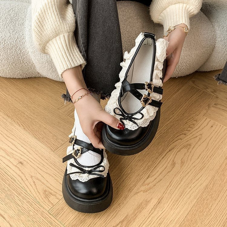 Women's Ruffle Sneakers with Decorative Buckles and Robust Profile Mune Fashion