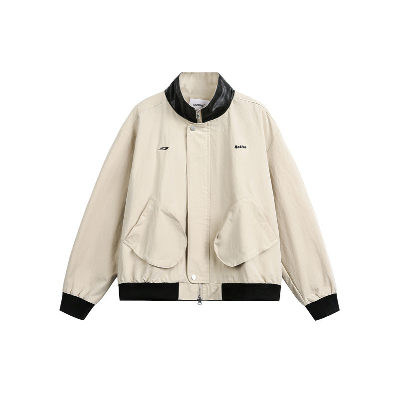 Unisex Short Cut Boxy Bomber Jacket with Contrast Collar and Large Flap Pockets Mune Fashion