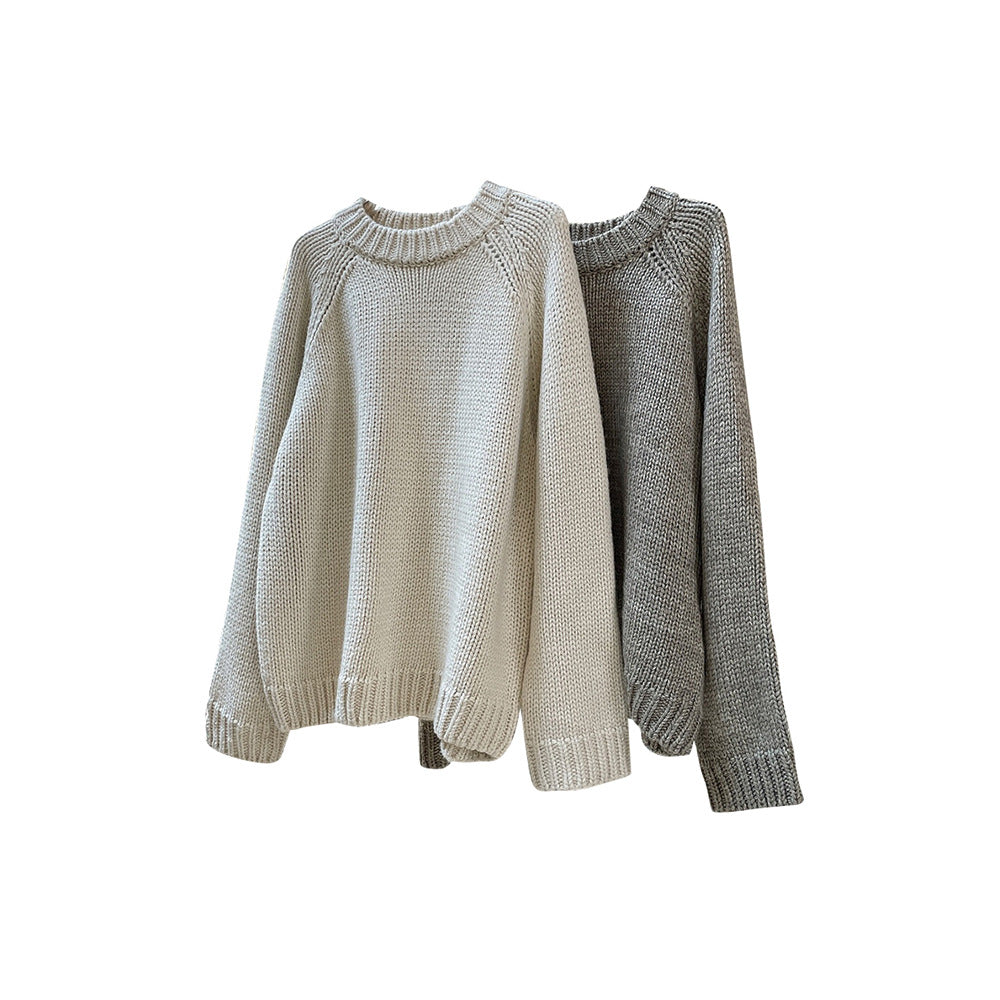 Women Relaxed Chunky Knit Raglan Sweater with Wide Hem and Ribbed Finish Mune Fashion