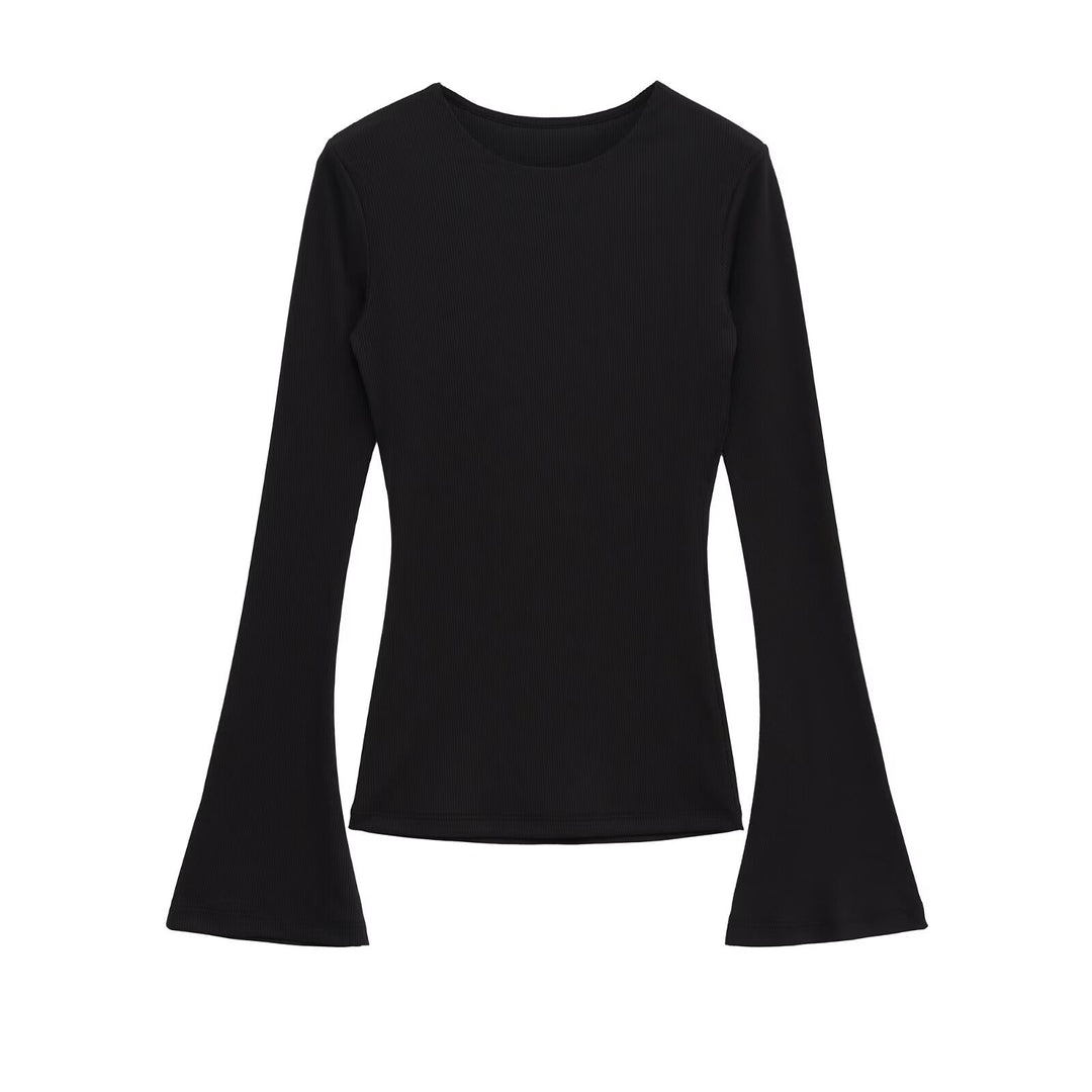 Women's Fitted Ribbed Long Sleeve with Flared Bell Sleeves Mune Fashion