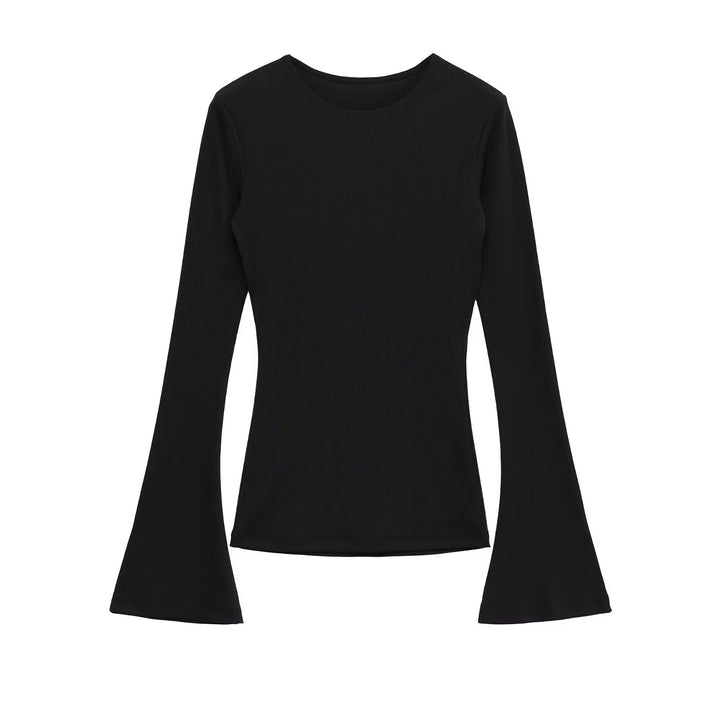 Women's Fitted Ribbed Long Sleeve with Flared Bell Sleeves Mune Fashion