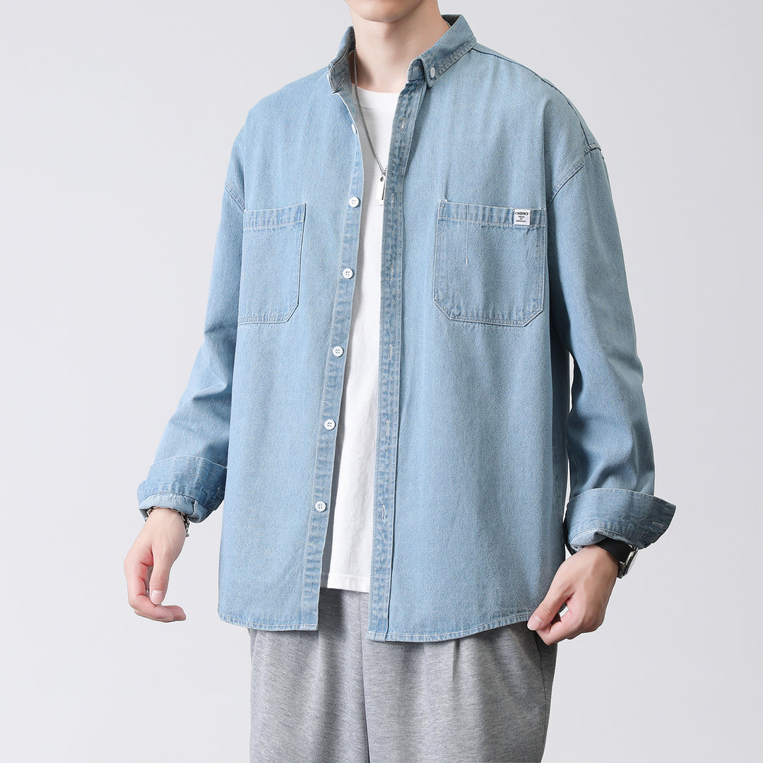 Men's Oversized Denim Shirt Jacket with Chest Pockets and Button-Down Collar Mune Fashion
