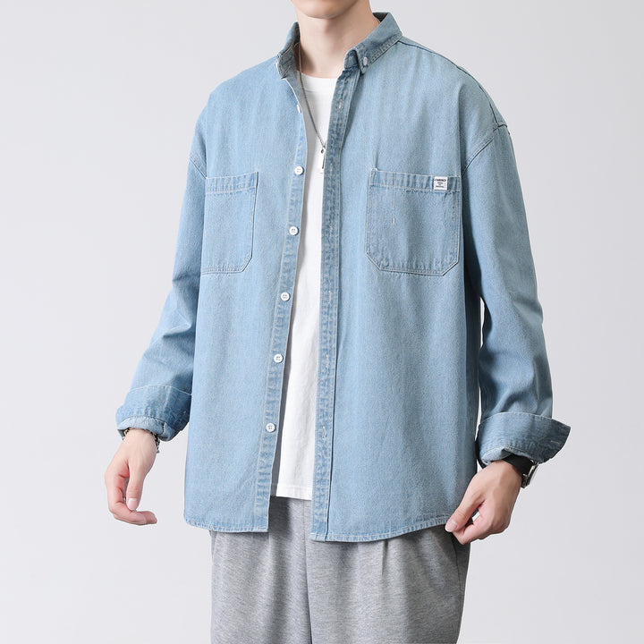 Men's Oversized Denim Shirt Jacket with Chest Pockets and Button-Down Collar Mune Fashion
