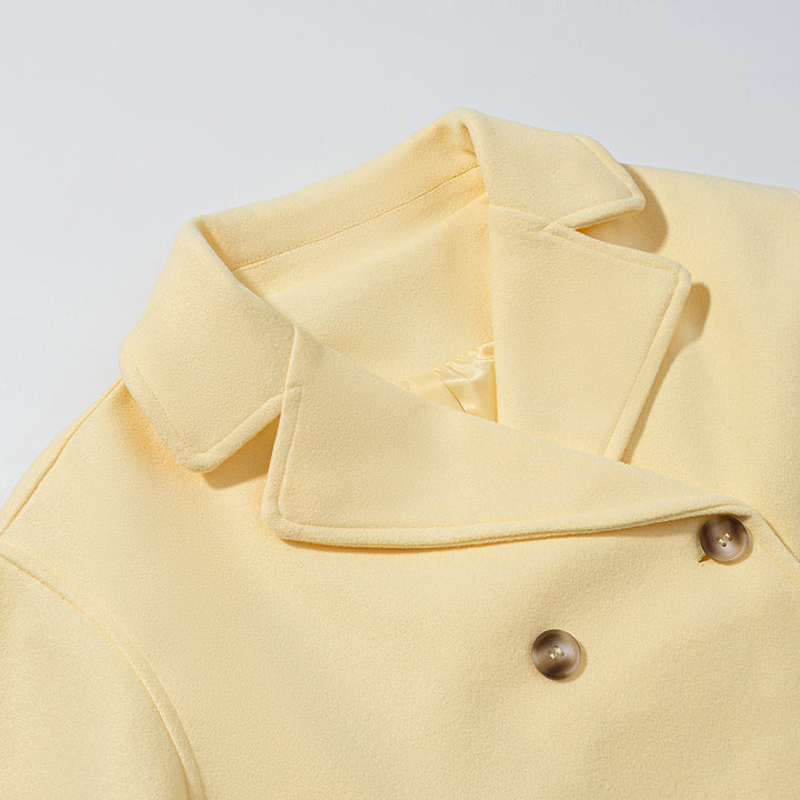Women Short Oversize Wool Blend Double-Breasted with Wide Lapel Mune Fashion