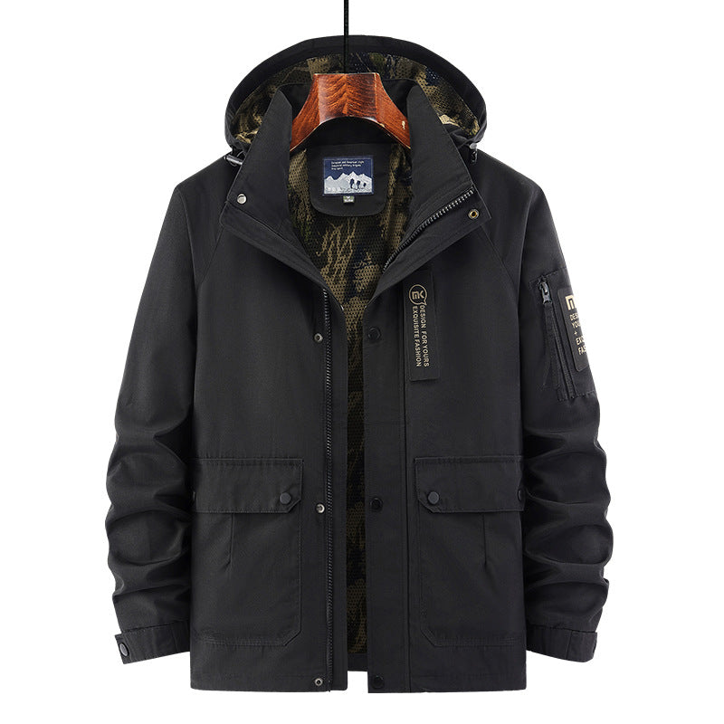 Men's hooded field jacket with camouflage mesh lining and water-repellent utility outer layer Mune Fashion