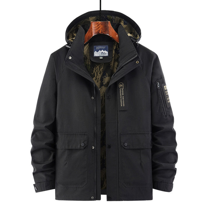Men's hooded field jacket with camouflage mesh lining and water-repellent utility outer layer Mune Fashion