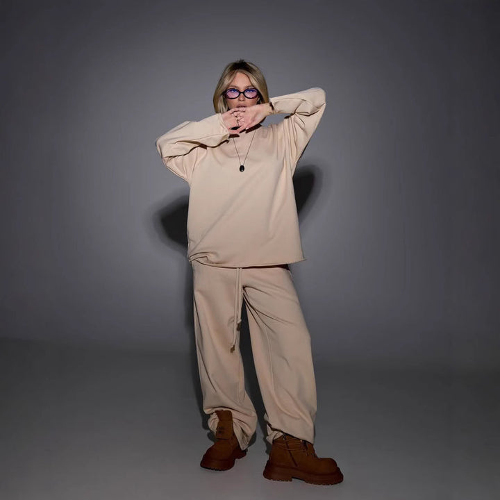 Women Oversized Loungewear Set with Relaxed Long Sleeve and Wide High Waist Jogger Mune Fashion