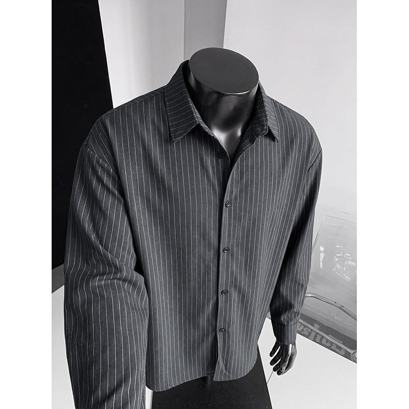 Men's Loose Pinstripe Shirt with Kent Collar, Overshirt Cut and Continuous Button Placket Mune Fashion